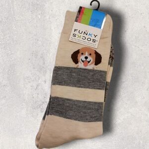 𝅺FUNKY SOCKS MEN'S PUPPY DOG STRIPED CREW SOCKS,  NEW WITH TAGS!